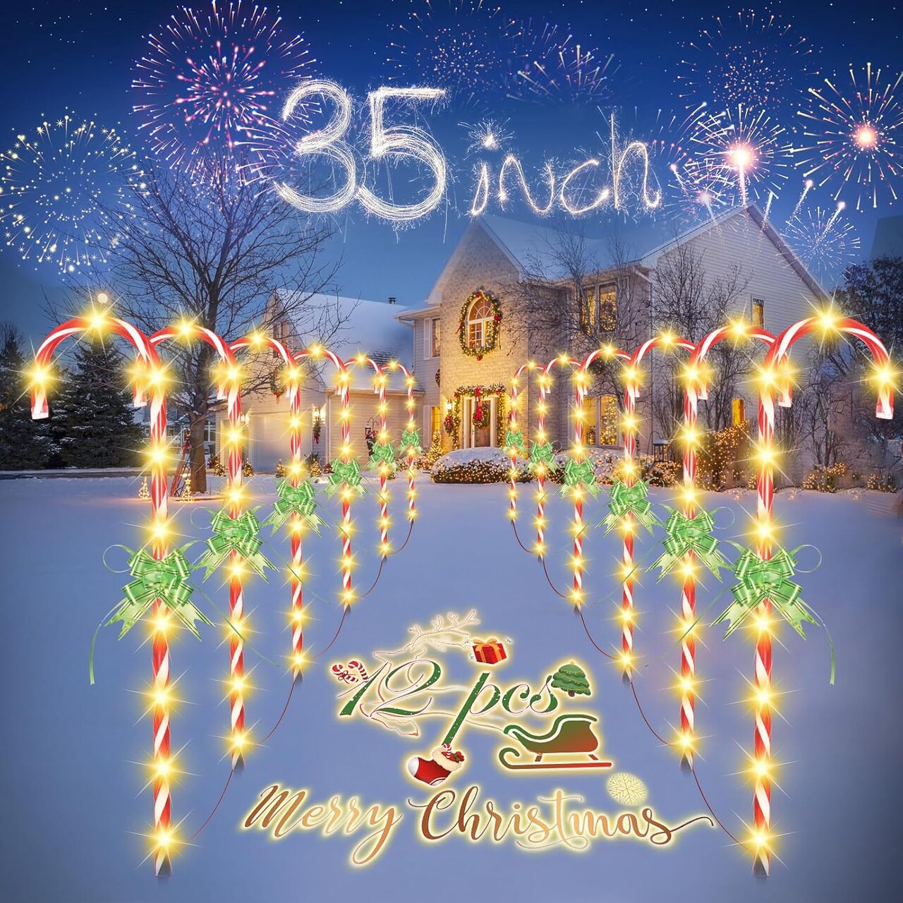 35" Christmas Candy Cane Lights,12pcs 8 Modes,Christmas Outdoor Christmas Decorations, for Holiday Walkway Lights,Outdoor Ornaments, Christmas Decor,for Yard Lawn Forecourt or Pathway